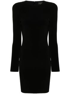 black stretch-design round neck shoulder pads long sleeves straight hem above-knee length rear zip fastening We've partnered with Good On You — an independent agency that rates how brands perform in relation to their impact on the planet, people and animals, with a multi-criteria rating simplified to a five points scale. In order to be awarded our conscious label, larger brands need to score a minimum of four out of five ('Good'), while smaller brands must score at least three out of five ('It's A Start'). This item comes from a brand rated three out of five ('It's A Start') by Good on You at the time it was added on FARFETCH. Please note, this is a brand-level rating and does not guarantee that this product is made with conscious materials. Learn more about what makes a product Conscious Bodycon Long Sleeve Dress With Thumbholes, Long Sleeve Bodycon Dress With Thumbholes, Long Sleeve Bodycon Mini Dress With Back Zipper, Long Sleeve Mini Dress With Structured Shoulders For Fall, Long Sleeve Bodycon Dress With Back Zipper, Elegant Crew Neck Mini Dress For Night Out, Formal Long Sleeve Elastane Mini Dress, Formal Long Sleeve Mini Dress In Elastane, Sleek Long Sleeve Elastane Mini Dress