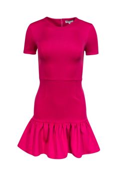 Elegant Pink Dress With Layered Hem, Elegant Pink Dresses With Layered Hem, Fitted Ruffle Dress With Layered Hem For Party, Pink Tiered Ruffle Dress With Layered Hem, Elegant Pink Mini Hem Dress, Party Dress With Ruffle Mini Hem, Pink Fitted Ruffle Dress, Fitted Peplum Dresses With Ruffled Skirt, Pink Peplum Dress With Ruffles