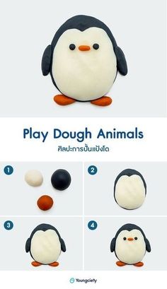 the instructions for how to make a play dough animal with penguins and penguinies on it