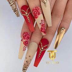 Mascarade Nail Designs, Summer Acrylic, Red Autumn, Nails Ombre, Nails Design With Rhinestones, Pretty Nail Art Designs, Long Acrylic Nails Coffin, Acrylic Nails Coffin Pink, Nails Polish