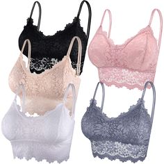 PRICES MAY VARY. Multi-colors: come with 5 pieces lace bralettes in 5 different colors, pink，grey， black, beige and white color bralettes are available, which match with different color clothes Appropriate size: Duufin offer S-M and L-XL lace bralette for options, suitable for most of woman and girls in different ages the detail parameter please refer to the picture(Notice: please check the size table carefully before place order.) Premium material: the woman bralettes are made of high quality l Tube Bra, Pink Outfits Victoria Secret, Color Clothes, Lace Bandeau Bra, Padded Bralette, Lace Bandeau, Bandeau Bra, Lace Camisole, Pink Outfits