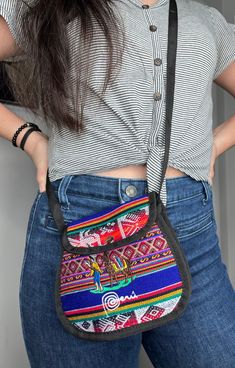 "GIFTS FOR HER ♥ Ethnic Boho Bag. These Peruvian Casual Bags are made with hand woven fabric in a variety of bright colors and Andean designs with Inca's motifs. Quilted fabric and finished with soft linen. Long shoulder / crossbody strip 46 inches. Big pocket with a zipper in the back. Measurement: 8 x 8 inches and 1 inch gusset. HANDMADE IN PERU BY BUYING THIS ITEM, YOU ARE HELPING PERUVIAN ARTISANS FORM THE ANDEAN COMMUNITIES AND THEIR FAMILIES. \"When you buy our products your are supporting Casual Multicolor Satchel Canvas Bag, Casual Tote Pouch For Daily Use, Casual Satchel Pouch For Mobile Phone, Casual Multicolor Pouch Shoulder Bag, Casual Tote Pouch With Adjustable Strap, Handmade Casual Hobo Bag For Festivals, Multicolor Satchel Bag With Pockets, Bohemian Multicolor Bags With Pockets, Casual Handmade Hobo Bag For Festivals