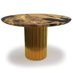 a round table with gold and black marbled top on an isolated white background,