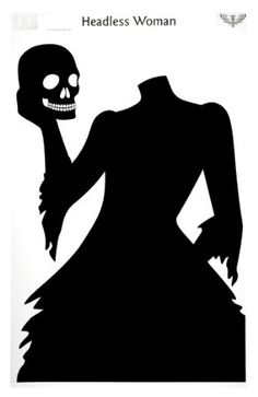 a black and white silhouette of a woman holding a skull