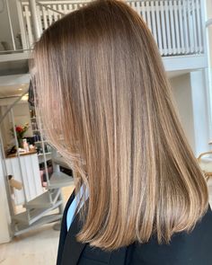 Hair Colour Dark Blonde, Just Under Shoulder Length Hair, Honey Blonde Highlights Medium Length, Natural Balayage Straight Hair, Dark Blonde Hair Straight, Brushlight Hair Blonde, Mini Balayage, Natural Babylights, Blonde Balayage Straight Hair