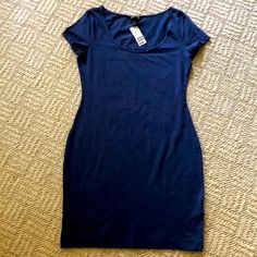 Bought Them In Every Color And Just Preferred Wearing The Brighter Colors!!! So If You Are A Navy Blue Girl- Enjoy My Closet Clear Out With This Cotton Spandex Figure Hugging Tee Shirt Dress With Scoop Neck -I Love The Design Because It’s Easy To Dress Up Or Down With Shoes And Jewelry!! Fitted Blue Mini Dress With Crew Neck, Cotton Bodycon Mini Dress With Short Sleeves, Navy Casual Mini Dress With Short Sleeves, Casual Cotton Bodycon Dress With Short Sleeves, Casual Short Sleeve Cotton Bodycon Dress, Fitted Blue H&m Dress, Casual Blue Bodycon Dress, Blue H&m Mini Dress For Summer, H&m Blue Mini Dress For Summer