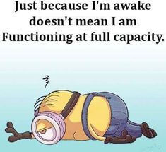 a cartoon character laying on the ground next to a caption that reads, just because i'm awake doesn't mean i am functioning at full capacity