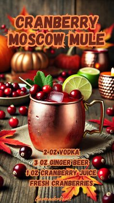 cranberry moscow mule recipe in a copper mug