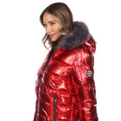 Zipper in the warmth in this eye-catching metallic puffer jacket, an oversized pick designed with a super cozy material that features front zipper closure, hoodie and two front zip pockets. This on-trend design shines with timeless urban style. Features: material 100 percent Polyester, Metallic jacket, zipper closure and 2 front zip pockets. Red Hooded Jacket With Zipper Closure For Winter, Red Winter Puffer Jacket With Zipper, Shiny Long Sleeve Winter Outerwear, Metallic Winter Streetwear Outerwear, Metallic Winter Outerwear For Streetwear, Metallic Outerwear For Winter Streetwear, Metallic Hooded Winter Outerwear, Metallic Puffer Jacket, Red X