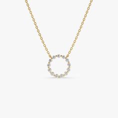 Discover the mesmerizing beauty of our 0.25 ctw Diamond Circle Necklace in 14K Gold. Symbolizing the eternal Circle of Life, this Dainty Round Diamond Pendant is a masterful blend of elegance and meaning. Perfect for layering or standing out on its own, this piece is a radiant addition to any diamond jewelry ensemble. ▶ Details   * Made to Order * Gold KT: 14K Solid Gold (also available in 18K upon request) * Diameter: 10MM * Round Diamond: 13 pcs 1.7MM * Total CTW: 0.25 ctw * Diamond Color-Clarity: G Color SI Clarity * Ready to Ship in 3-10 Business Days ▶ See more of our Diamond Necklaces here - https://etsy.me/3YbpVq2  ▶ See our storefront here - http://etsy.me/2lUcVnH  ▶ All store sections here * Diamond Rings - http://etsy.me/2lwKUl8  * Diamond Earrings - http://etsy.me/2lyqVBP  * Dia Anniversary Cubic Zirconia Halo Necklace, Anniversary Halo Diamond Necklace With Round Cut, Anniversary Round Cut Halo Diamond Necklace, Round Cut Halo Diamond Necklace For Anniversary, 14k Yellow Gold Halo Diamond Necklace, Fine Jewelry Diamond Necklace With Halo For Anniversary, Anniversary White Gold Halo Diamond Necklace, Classic Yellow Gold Diamond Necklace With Halo Design, Yellow Gold Diamond Necklace With Halo