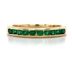 14k Yellow Gold Round Cut Emerald Ring 4.3 Grams Ring Size 9.25  Round Green Emeralds  3.4mm Wide Band This is a beautiful emerald band that is a perfect timeless look. It is a stunning look that will look beautiful on any finger. If you have any questions or concerns please do not hesitate to ask.  serial number: JD 5712693 Smaragd Ring, Emerald Band, Wide Ring, Wide Rings, Wide Bands, Emerald Ring, Emerald Green, Round Cut, Favorite Jewelry