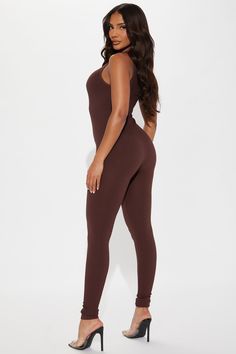 Available In Olive And Chocolate. Seamless Jumpsuit One Shoulder Sleeveless Legging Stretch 92% Polyester 8% Spandex Imported | Sienna Seamless Jumpsuit in Chocolate Brown size Medium by Fashion Nova Sleeveless Solid Color Elastane Unitard, Sleeveless Elastane Jumpsuits And Rompers For Workout, Sleeveless Elastane Bodysuit For Yoga, Sleeveless Seamless Yoga Unitard, Seamless Sleeveless Unitard For Yoga, Brown Fitted Sleeveless Activewear, Sleeveless Second-skin Elastane Unitard, Sleeveless Second-skin Unitard For Workout, Sleeveless Seamless Elastane Unitard