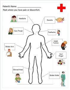 a diagram of the human body with words and pictures on it, including an image of a