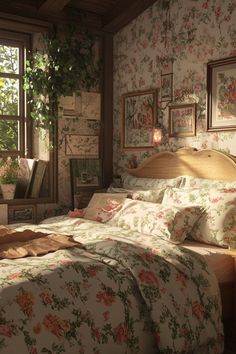 Transform your bedroom with a cozy, cottagecore style using floral patterns and vintage accents. #CottagecoreDecor #BedroomMakeover #CozyStyle Vintage Coastal Bedroom Ideas, Small Cottagecore Bedroom, Vintage Cottagecore Aesthetic Bedroom, Cottagecore Bed Frame, Bedrooms Cottagecore, Soft Cottage Core Aesthetic, Room Ideas Cottagecore, Nature Bedroom Aesthetic, Cottage Core Bedroom Aesthetic