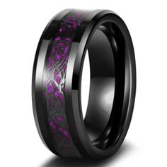 Men's Black Titanium Stainless Steel Band With Purple Middle Small Floor Plans, Cz Rings, Lilac Blossom, Celtic Dragon, Romantic Woman, Ring Man, Wedding Ideas Dresses, Dragon Ring, Dream Wedding Ideas Dresses