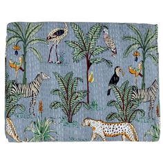 an animal themed placemat with zebras, birds and other wild animals on it