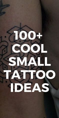 the words cool small tattoo ideas are written in white ink on a man's arm