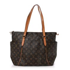 This is an authentic LOUIS VUITTON Monogram Totally MM. This tote is crafted of classic Louis Vuitton monogram-coated canvas. The bag features bucket pockets on either side, and vachetta cowhide leather trim and shoulder straps, with brass hardware. The top zipper opens the bag to a cocoa brown fabric interior with patch pockets. Monogram Canvas Bucket Shoulder Bag With Leather Handles, Elegant Monogram Canvas Shoulder Bag With Large Capacity, Elegant Large Capacity Monogram Canvas Shoulder Bag, Brown Monogram Print Shoulder Bag For Daily Use, Brown Monogram Print Shoulder Bag, Brown Monogram Print Bag For Daily Use, Brown Monogram Shoulder Bag For Shopping, Travel Shoulder Bag With Monogram Print And Double Handle, Brown Monogram Print Bag For Shopping