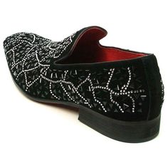 Fiesso Black Suede Black Rhinestones Formal Entertainer Slip on Shoes FI 7415 Suede with Leather combination Cushioned insole Red Bottoms Sole Black and Silver Rhinestones Slip-on Loafers Black Rhinestone Slip-on Loafers, Black Formal Loafers With Rhinestones, Black Slip-on Loafers With Rhinestones, Evening Loafers With Rhinestones And Round Toe, Evening Rhinestone Round Toe Loafers, Rhinestone Slip-on Loafers For Party, Party Loafers With Rhinestones And Round Toe, Party Loafers With Rhinestones Slip-on, Black Party Loafers With Branded Insole