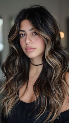 Explore 30 beautiful balayage ideas for brunettes featuring rich chocolate brown shades #ChocolateBrownBalayage #BrunetteHair #BalayageInspo #RichHairColors #ChicBrunetteStyles #HairTransformation #ElegantHair #HairColorTrends #BrunetteBeauty #BalayageGoals Dark Blonde On Black Hair, Partial Balayage Indian Hair, Dark Brown Hair Dye Ideas Ombre, Hair Color Ideas For Brunettes One Color, Highlights Color For Black Hair, Highlights Touch Up, Subtle Balayage With Money Piece, Long Dark Hair With Highlights Balayage, Streaks With Black Hair