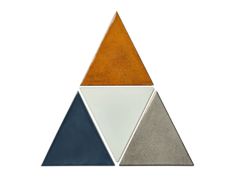 three triangulars with different colors and shapes on each side, one in grey, the other in orange