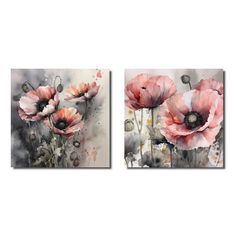 two paintings with pink flowers on them