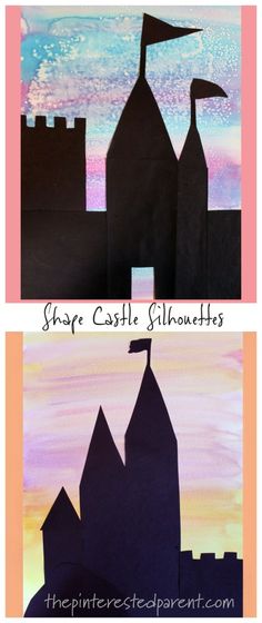 the silhouettes of castle silhouettes are shown in two different colors, one is black and