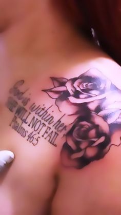 a close up of a woman's chest with roses on it and the words i love you always will not fail