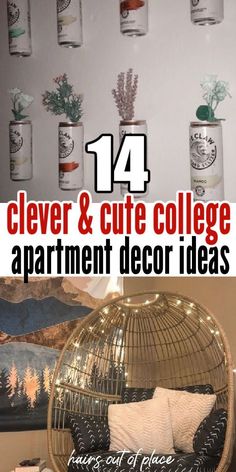 a collage of pictures with the words clever and cute college apartment decor ideas on it