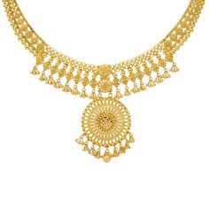 Indulge in lustrous glow of opulence with this 22k gold necklace and earring set by Virani Jewelers. Each beaded detail, delicately designed in 22k gold, becomes a note in the golden symphony of refined beauty. This Indian gold jewelry set is not just an accessory; it's a Virani Jewelers creation that adorns you with subtle yet impactful elegance, where every detail speaks volumes about your refined taste. Features • 22k yellow gold • Filigree details • Beaded accents Necklace Specifications: • 22k Yellow Gold Bridal Necklace For Festivals, Yellow Gold Filigree Necklace For Festivals, 22k Yellow Gold Bridal Necklace With Filigree, 22k Yellow Gold Filigree Bridal Necklace, Yellow Temple Jewelry With Filigree, 22k Gold Filigree Necklace For Festive Occasions, Festive Gold Plated Filigree Necklaces, Traditional Yellow Gold Filigree Bridal Necklace, Festive 22k Gold Filigree Necklace