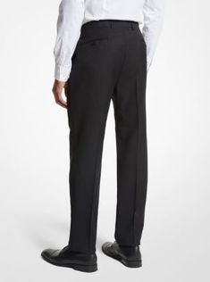 A lightweight wool blend with a subtle crosshatch gives these versatile trousers elevated appeal. Tailored with belt loops, a tab button closure and on-seam side pockets, they look sharp paired with the matching blazer or worn with a cotton shirt. Formal Wool Dress Pants For Spring, Wool Dress Pants For Spring Formal Occasions, Spring Formal Wool Dress Pants, Tailored Formal Suits With Belt Loops, Tailored Suits With Belt Loops For Formal Occasions, Business Suits With Notch Lapel And Belt Loops, Tailored Dress Pants With Belt Loops For Business, Fitted Suits With Belt Loops For Office, Fitted Wool Dress Pants For Spring