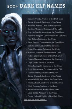 an advertisement for the dark elf names