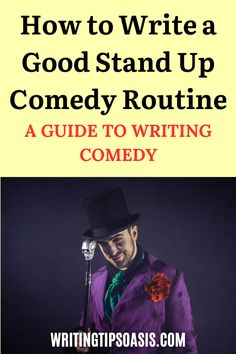 An image of a stand-up comedian, and the pin title, which is “how to write a good stand-up comedy routine. A guide to writing comedy.” Writing Comedy, Writers Workshop, Funny Comic, Funny Comic Strips, Writer Workshop, Creativity Quotes, Stand Up Comedy