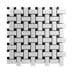 a white and black mosaic tile with squares on it's sides, against a white background