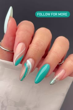 Teal Nail Art, Coral Nails With Design, Teal Nails, Turquoise Nails, Wow Nails, Coral Nails, Nails Desing