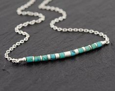 14K Gold Filled Turquoise Necklace Dainty Gemstone Necklace | Etsy Sterling Silver Beaded Turquoise Necklace As Gift, Turquoise Birthstone, Turquoise Bar Necklace, Dainty Gemstone Necklace, Bead Bar Necklace, Turquoise Bar, Bead Bar, Turquoise Boho, Necklace Turquoise