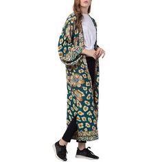 Raj Paityn Thickstitch Embroidered Duster  Add depth and dimension to any look by adding this gorgeous embroidered duster. The dramatic length creates the perfect fit to complement any outfit. Casual Floral Embroidered Kimono For Fall, Casual Fall Kimono With Floral Embroidery, Long Printed Spring Outerwear, Long Fall Kimono With Relaxed Fit, Fall Daywear Open Front Kimono, Printed Long Kimono For Fall, Long Relaxed Fit Kimono For Fall, Fall Long Relaxed Fit Kimono, Long Relaxed Fit Fall Kimono