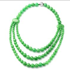 628.50 Ctw This Beautiful Beaded Triple Row Necklace Looks Stunning Enough To Impress Everyone Around You. The Precisely Set Jade Beads Gives The Piece An Outstanding Vibrance. Low Weight And Stylish, The Design Makes It Suitable For Wearing With Anything And Everything. Durable: All The Beads Are Handset In Durable Triple Strands. Beads Symbolizes Wholeness Charismatic Flair: Rhodium-Plated Sterling Silver Provides An Intense Luster And Durability To The Piece Polished Beads: The Beads Of The 1 Elegant Green Beaded Necklaces With Polished Beads, Elegant Green Beaded Necklace With Round Beads, Elegant Jade Necklaces With Round Beads, Elegant Jade Jewelry With Large Beads, Elegant Jade Beads For Jewelry Making, Elegant Round Jade Beaded Necklaces, Elegant Jade Gemstone Beads, Elegant Round Jade Beads, Elegant Multi-strand Gemstone Beads