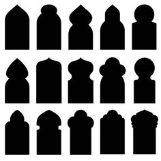 black silhouettes of graves and heads in different positions on a white background, set of nine