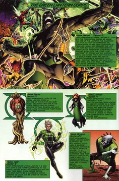 an article from the comic book green lantern, featuring images of various characters and their names