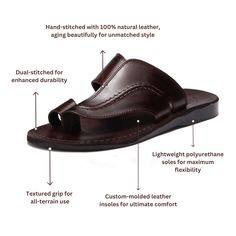 The Peter sandal offers a distinctive style to your wardrobe, featuring a unique instep panel with curved, wavy seams and a toe loop for added stability. Constructed of robust natural leather and skillfully handcrafted in Jerusalem, these men's sandal slides are designed to provide lasting wear and tear even with frequent use. The lightweight and supple design of the Peter sandal, paired with the leather that conforms to the shape of your foot, offers a secure and comfortable fit with every wear Sandal Slides, Ankle Strap Sandals Flat, Toe Loop Sandals, Closed Toe Sandals, Ankle Strap Flats, Leather Slide Sandals, Natural Tan, Leather Slides, Open Toe Sandals