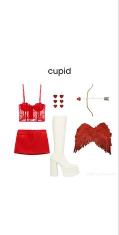 a woman's outfit and accessories are shown in this advertisement for cupid magazine