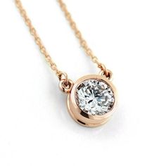 This classic Bezel Pendant is set with a Round Cut Lab Grown Diamond center stone on a 16 inch, 1.4mm chain. | Metal Weight: 2.0gr. Bezel Necklace, Bezel Pendant, Green Diamond, Jewelry Packaging, Lab Created Diamonds, Quality Diamonds, Round Cut Diamond, Bezel Setting, Diamond Pendant