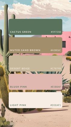 Boho Tropical Color Palette, Sage Green Blue Pink Color Palette, Pastel Desert Color Palette, Desert Mountain Color Palette, Cactus Mood Board, Christian Color Palette, Earthy Pink And Green Color Palette, Boho Color Pallets, Pink Green Tan Color Scheme