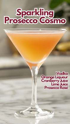 Sparkling Prosecco Cosmo Frozen Cosmopolitan Drink, Thanksgiving Cosmopolitan, Vodka Prosecco Cocktail, Peach Cosmo, Cosmopolitan Martini, Cosmopolitan Cocktails, Cosmo Recipe, Martinis Drinks