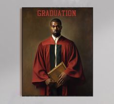 a painting of a man wearing a graduation gown and holding a book in his hands