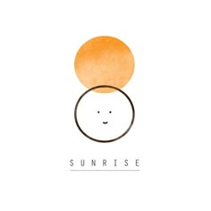 the sunrise logo with an orange and black circle on it's face, in front of a white background