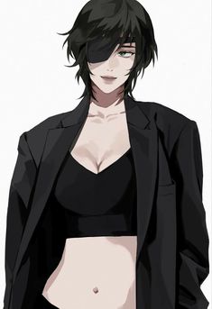 an anime character with black hair and no shirt