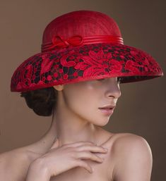 Made in England, stunning showstopper Red Sinamay Dome Hat With Lace Covered Sinamay Brim with faux leather triple band.  Ideal for Mother of Bride, Mother of Groom, Weddings, Royal Ascot, Ladies Day, Church or Christening. The crown size is 22.5 inches.  I can also make it in your head size. This hat can be shipped off within 3-5 days but for different colour variations, please allow 1-2 weeks.  I can ship to anywhere in the world.  Please contact me with your specific shipping requirements For urgent orders, let's talk and see what we can arrange. Thank you for looking 😊 Luxury Elegant Red Costume Hats And Headpieces, Luxury Red Mini Hat For Wedding, Luxury Red Mini Hats For Evening, Elegant Red Church Hat, Elegant Red Cloche Hat, Traditional Fitted Hats For Wedding, Traditional Fitted Wedding Hats, Traditional Red Summer Hat, Lace Wedding Hat