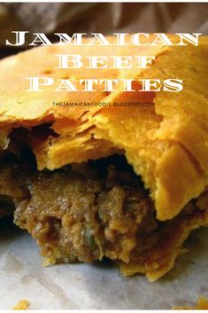 a close up of food on a plate with the title jamaican beef patties above it